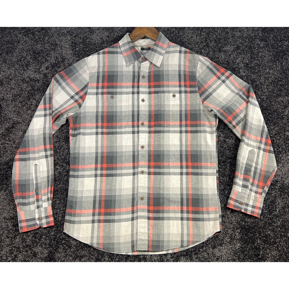 Lee Men's‎ Small Gray Red Plaid Stretch Regular Fit Long Sleeve Shirt
